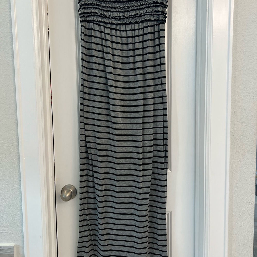 Xhilaration Black and Gray Striped Maxi Dress